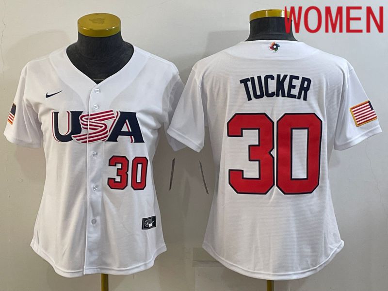Women 2023 World Cub USA 30 Tucker White Nike MLB Jersey5